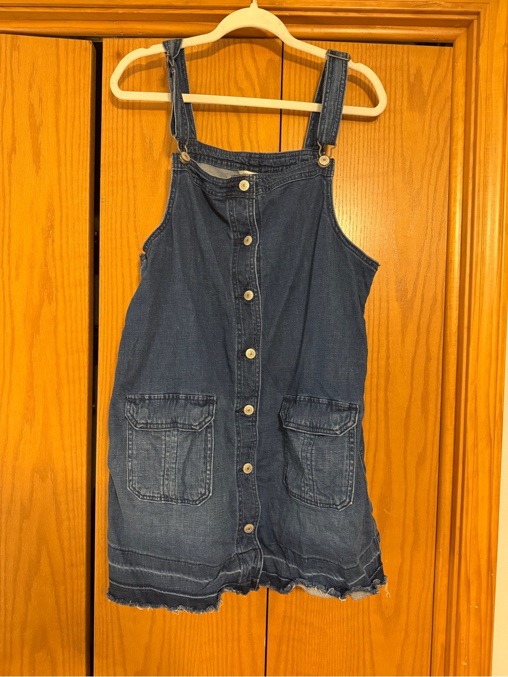 American Eagle Outfitters Dark Blue Denim Button-Front Overalls